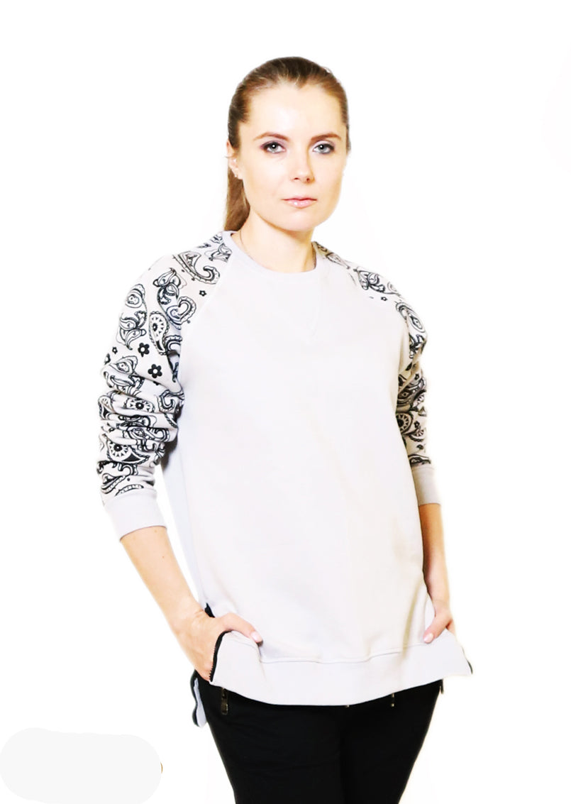 Back & Sleeves Printed Sweatshirt Grey for Her